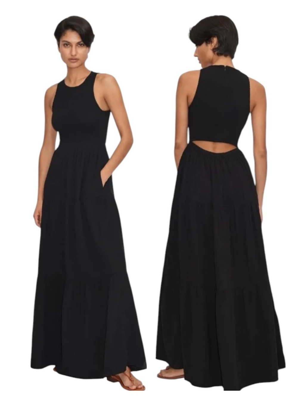 ME+EM Cheesecloth Shirred Halterneck Maxi Dress size 6